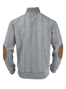 Cardigan da uomo grigio chiaro con motivo jacquard e toppe sui gomiti marroni