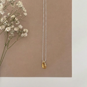 Minimalist 925 sterling silver ball chain necklace with hammered LOVE gold pendant