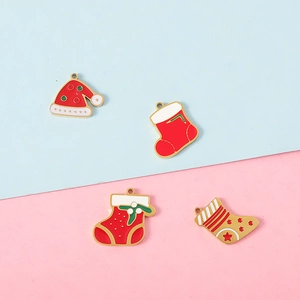 Christmas tree and stocking enamel charms in 18K gold plated stainless steel