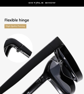 Detail showing flexible hinge and high-quality painting on black sunglasses frame