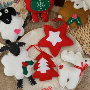 Handmade felt Christmas ornaments set with star, tree and reindeer for tree decoration