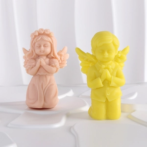 Schattige engelen kaarsen set, biddende engel beeldjes, geurige was decoratie voor thuis.