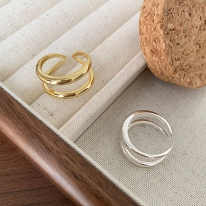 Minimalist 925 sterling silver double-layer open ring set in gold and silver finishes