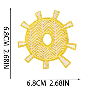 Detailed embroidery patch with yellow zigzag pattern and gear edges, 6.8cm diameter size