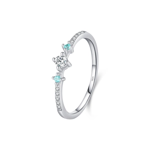 Elegant S925 sterling silver ring with white and light blue zircon stones on white background