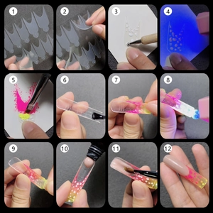 12-step French manicure guide with nail molds, glitter, brushes, and UV lamp set