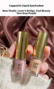 Detail of matte and shimmering liquid eyeshadow tubes in mauve and pink shades