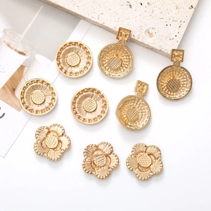 Set of 9 gold vintage style charms with grid texture for DIY shoe and jewelry crafts