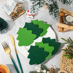 Christmas tree shaped felt coasters for drinks and home holiday table decoration