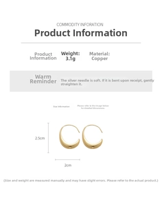 Detailed size and material info for gold minimalist C-shaped oval hoop earrings