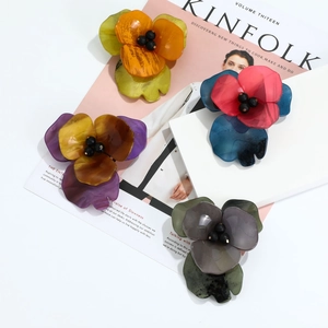 Handmade acrylic flower brooches in four elegant color combinations with pearl centers