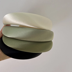 Padded Headband Satin Fabric Wide Sponge Hair Band Solid Color Retro Elegant French Style Headwear For Women