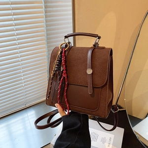 Mochila Bandolera Mujer Vintage Cuero PU Ante Patchwork Solapa Multifuncional Retro Bolso De Hombro Con Colgante De Llave