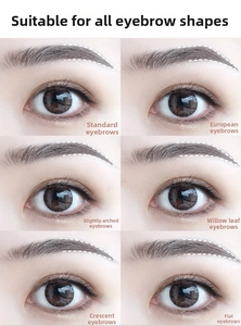 Detail showing six natural eyebrow styles and makeup effects on model eye close-up
