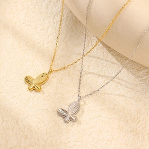Minimalist S925 sterling silver butterfly pendant necklace in gold and silver finish
