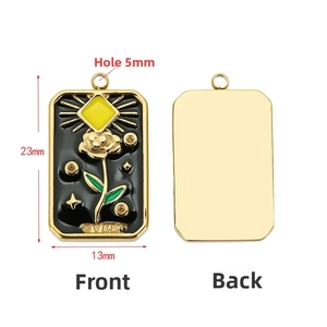 Detailed front and back view of a rectangular floral pendant with LOVERS engraving
