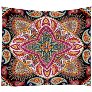 Colorful mandala and paisley wall hanging tapestry for dorm room decor on white background