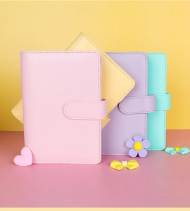 Colorful A6 PU leather budget binders in pastel pink yellow purple and mint green set