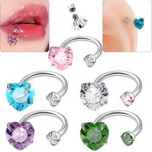 Stainless Steel Heart Rhinestone Horseshoe Earrings Round Stud Piercing Jewelry Nose Lip Helix Lip Piercing Ring For Women Men Party Daily Accessories