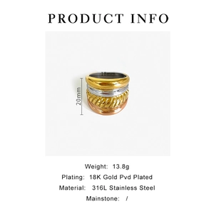 Detailed size specifications for 18K gold PVD coated multi-layer stainless steel ring