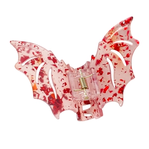 Pink bat hair claw clip with red sequins for Halloween gothic hair styling
