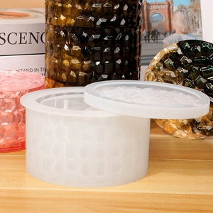 Macro detail of hexagonal textured silicone mold for DIY round resin storage box sets