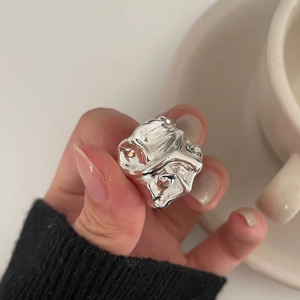 Irregular Molten Liquid Metal Wide Texture Ring 925 Sterling Silver Minimalist Ins Style Fashion For Women
