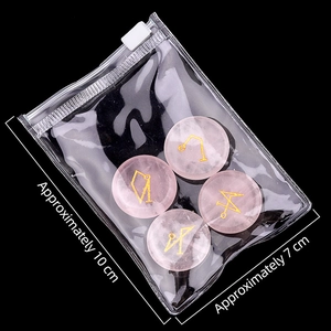 Set of 4 rose quartz stones with gold archangel symbols in 10x7cm zip-lock bag