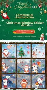 Detailed view of 3x3 grid display featuring Santa, snowman, and penguin glass stickers