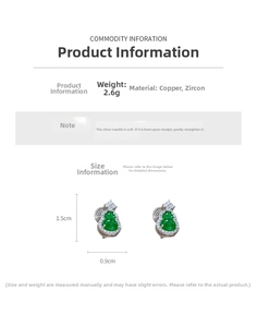 Detailed size specifications for emerald green gourd earrings with cubic zirconia