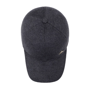 Men's winter wool baseball cap with ear flaps in dark grey, warm padded outdoor hat