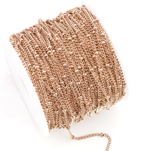 Roll of 18k rose gold stainless steel bead link chain for DIY jewelry making