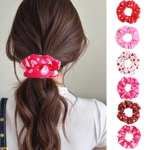 Elastic Fabric Hair Scrunchies Sweet Heart Lip Print Valentine Hair Tie Accessories
