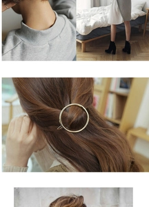 Minimalist round golden hair clip used for half-up hairstyle in a polished alloy finish