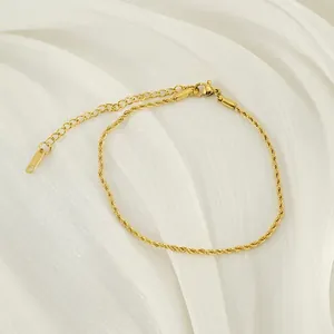 Minimalist Rope Chain Anklet 18K Gold Plated Stainless Steel Twisted Foot Bracelet Jewelry For Women Elegant