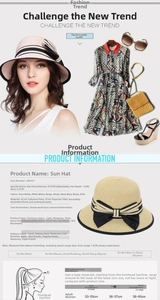 Detailed size guide for straw sun hat showing adjustable 57.5cm circumference and dimensions