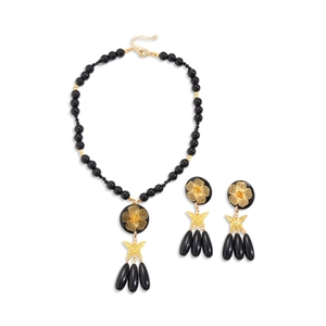 Gothic style resin crystal flower butterfly pendant necklace and earring jewelry set