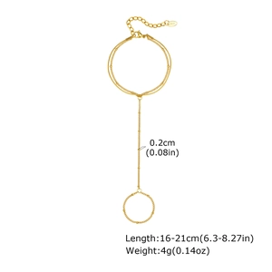 Gold double-layer snake chain slave bracelet with finger ring for women in 18K finish