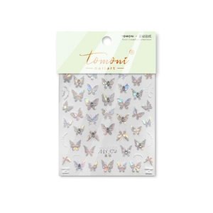 Sparkling crystal butterfly nail art stickers with laser holographic finish and 3D rhinestones