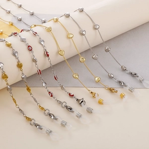 Elegant gold and silver heart-shaped eyewear chains with anti-slip rubber loops