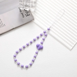 Handmade purple heart beaded phone lanyard charm with acrylic pearls for accessories