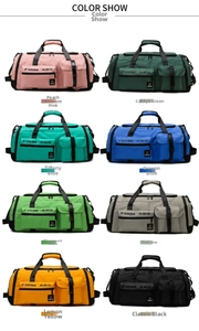 Collection of multi-functional fitness bags in eight vibrant colors for gym and travel use