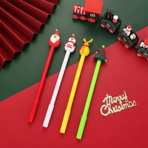 Christmas cartoon gel pen set with Santa, Snowman, Deer and Xmas Tree toppers for students