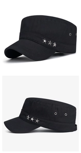 Detail of cotton cadet cap showing silver metal star studs and breathable air eyelets