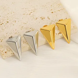 Triangle Pyramid Stud Earrings Stainless Steel 18K Gold Plated Geometric 3D Minimalist Punk Jewelry For Women
