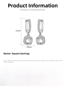 Detailed dimensions of s925 silver square hoop earrings with cubic zirconia inlay
