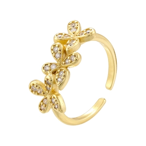 Luxurious gold open ring with sparkling crystal butterfly and floral clover design