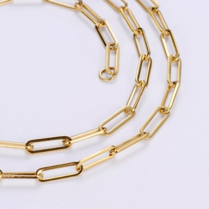 Polished 18k gold plated stainless steel 4mm flat paperclip link chain necklace
