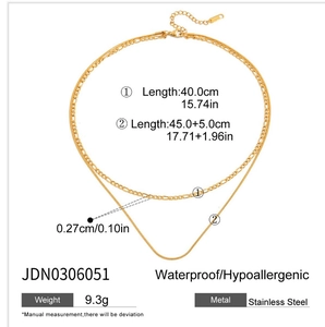 Double-layered gold stainless steel necklace dimensions and chain length details