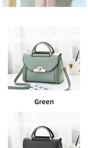 Détail du sac à main vert en cuir avec côtés tressés et fermoir rotatif doré